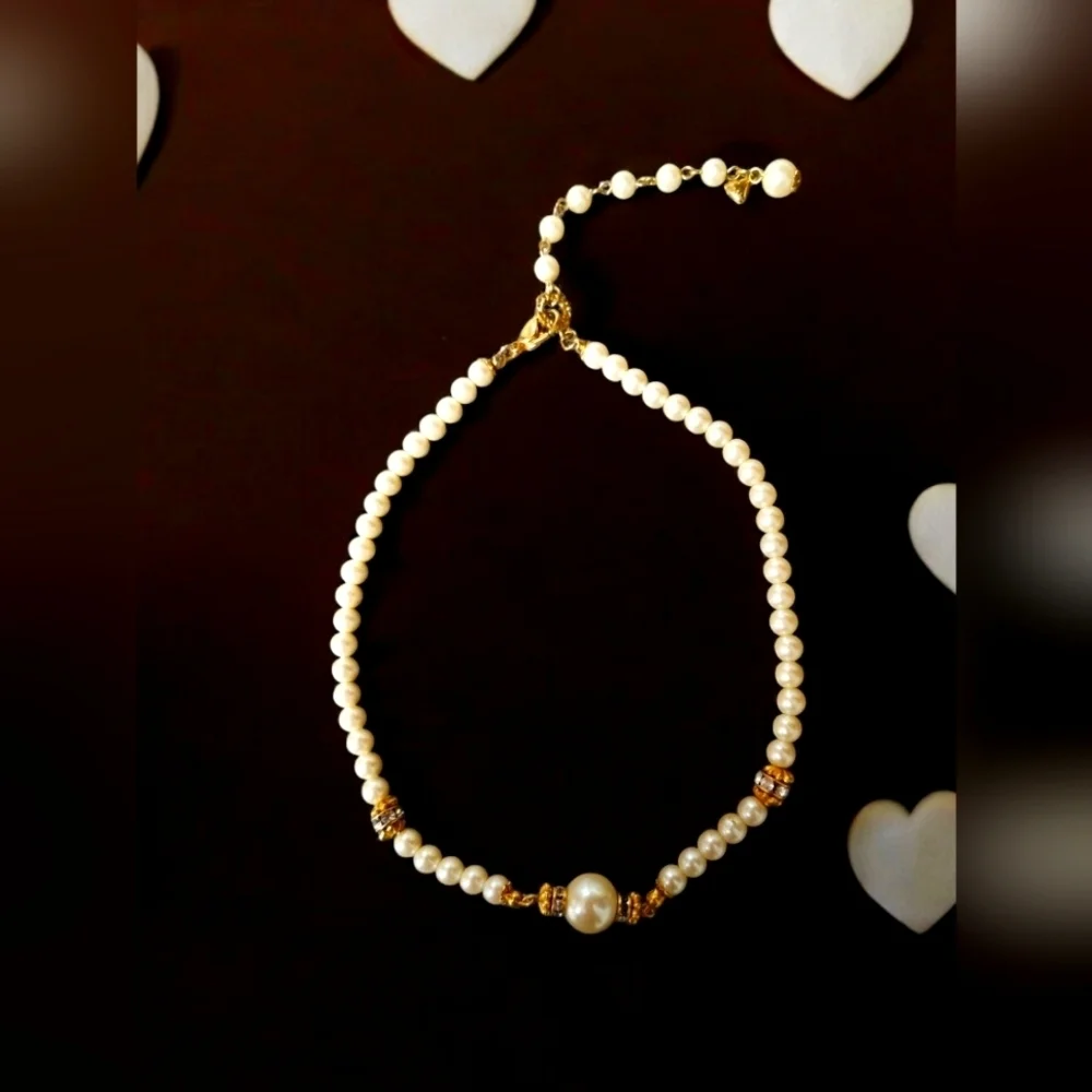Pearl & Rhinestone Necklace & Bracelet Set